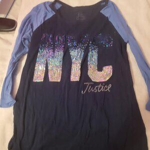 Girls Justice Navy Blue NYC Long Sleeve Shirt Size 16